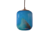 Stunning shift from the multicolored sunset-themed pendant with the light on to a blue pendant as it is turned off