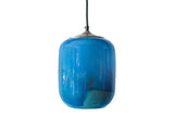 Stunning shift from the multicolored sunset-themed pendant with the light on to a blue pendant as it is turned off