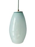 An oval celadon glass ELETTRA pendant, shiny and sweet, on a white background.