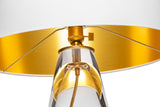 A close-up of the Perfect Statement Table Lamp for Living Room, Office, or Bedside, showing its gold metal finish and cord.