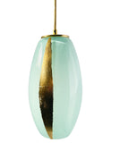 A close-up image of a gold-colored precious metal contour stripe used as an accessory for an ELETTRA celadon glass pendant.