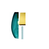 An example of glass, finish, and cord options with teal glass, brass metal finish, and sea cord for ELETTRA pendants.