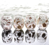 Set of 4 Recycled Glass Wine Glasses with gold leaf detailing, Perfect for the patio, fireside, or kitchen table. Dishwasher safe. 
